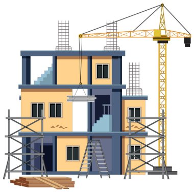 Beyaz arkaplan illüstrasyonu üzerine inşaat alanı