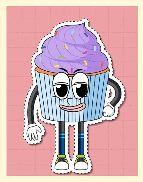 Cute Cupcake Cartoon Character Grid Background Illustration —  Vetores de Stock