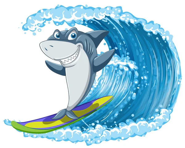 Shark Surfboard Ocean Wave Illustration — Stockvector