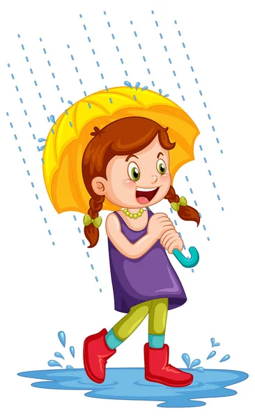 Cute Girl Holding Umbrella Illustration — Stock Vector