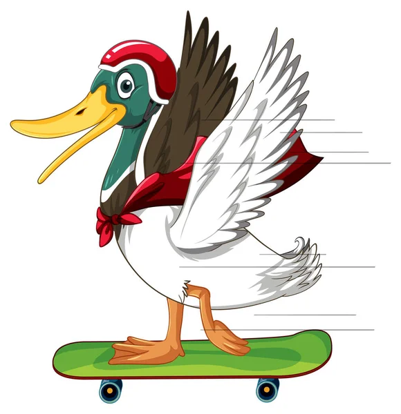 Cartoon Duck Skateboard Illustration — Vector de stock