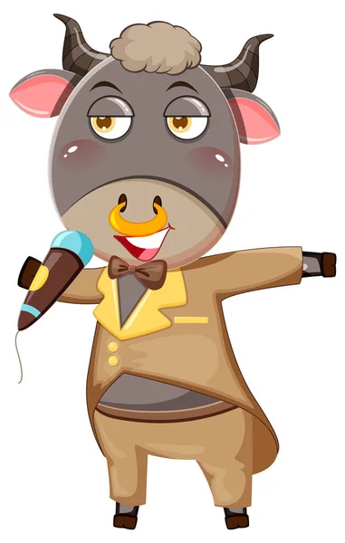 Singer Buffalo Cartoon Character Illustration — Vector de stock