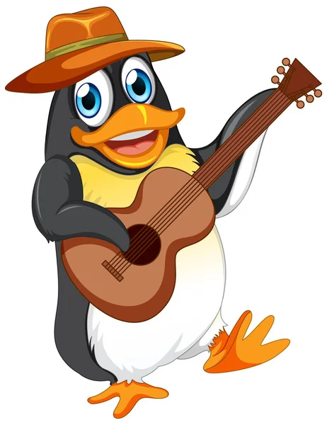 Cute penguin cartoon character playing guitar illustration