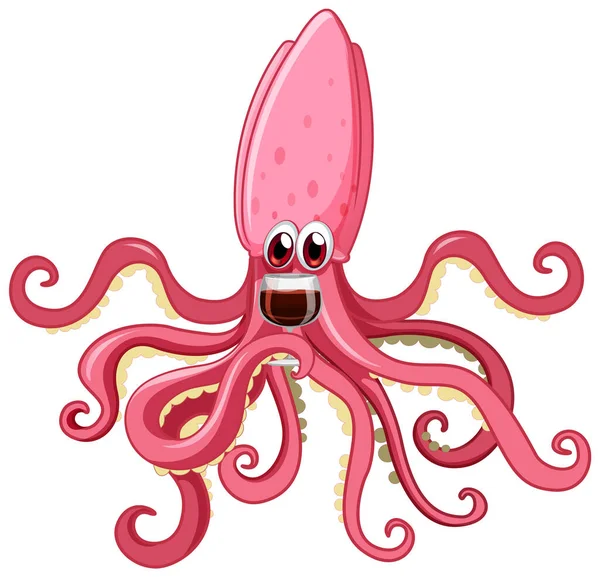 Pink Octopus Drinking Wine Illustration — ストックベクタ