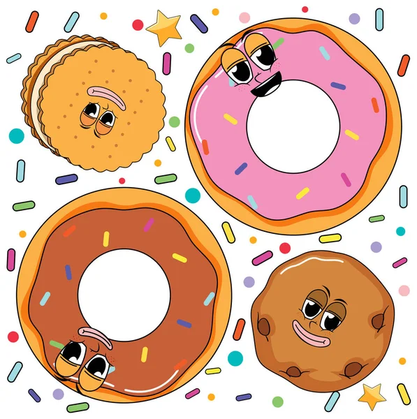 Sweet Doughnut Cartoon Seamless Pattern Illustration — Vector de stock