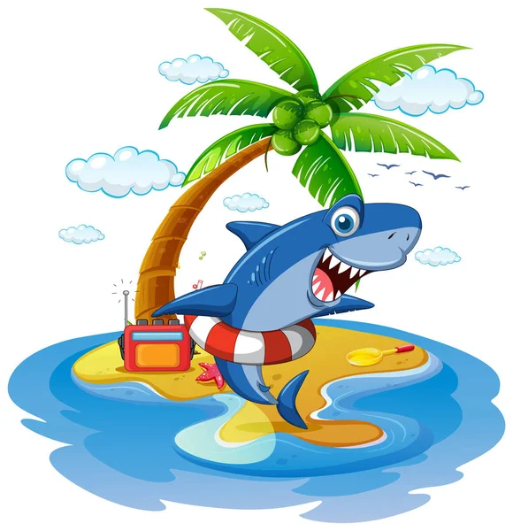 Shark Listening Music Island Illustration — Stock Vector