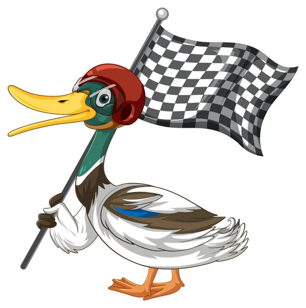 Cartoon Duck Holding Race Flag Illustration — Stockový vektor