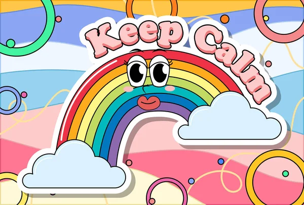 Rainbow Logo Word Keep Calm Text Icon Illustration — Stock vektor
