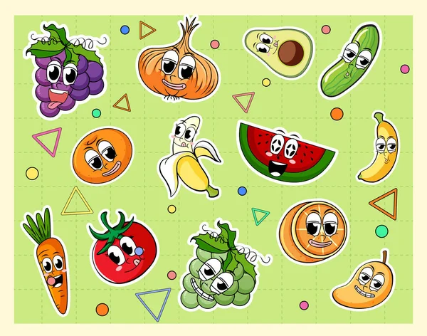 Set Funny Fruit Cartoon Characters Illustration —  Vetores de Stock