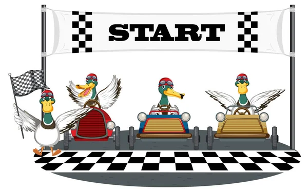 Soapbox Derby Ducks Racing Car Illustration — Stockový vektor