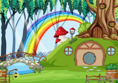 Orman fantazisi büyülü orman arkaplan çizimi