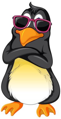 Cute penguin cartoon character wearing sunglasses illustration