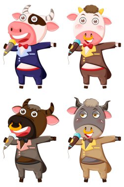 Set of different cute cow cartoon character illustration