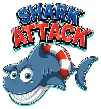 Shark attack icon with cute shark cartoon character illustration