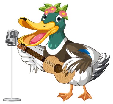 Cartoon duck playing guitar illustration