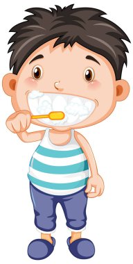 Erkek çizgi film diş fırçalama illüstrasyonu