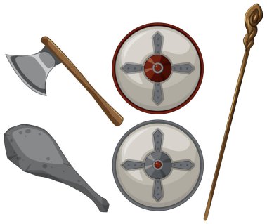 Set of medieval weapon on white background illustration
