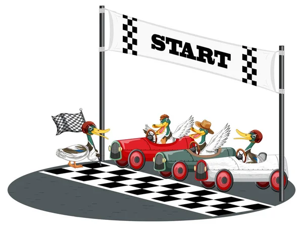 Soapbox Derby Ducks Racing Car Illustration — Stockový vektor