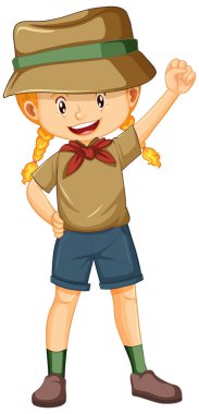 Cute camping girl cartoon character illustration