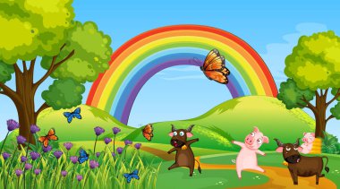 Park scene with happy animals illustration