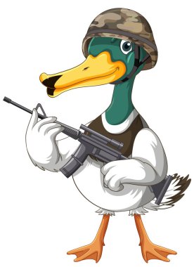 Soldier duck holding gun cartoon illustration