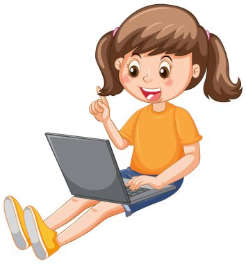 A girl using laptop cartoon illustration