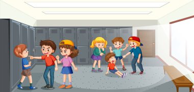 School bullying with student cartoon characters illustration