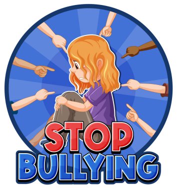 Stop Bullying text with cartoon character illustration