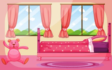 Pink bedroom background template illustration
