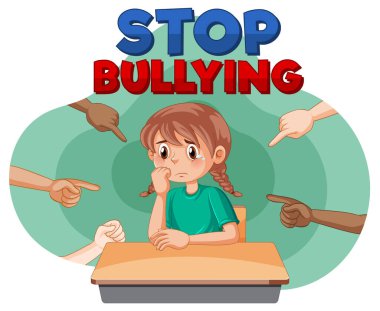 Stop Bullying text with cartoon character illustration
