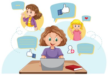 A girl using smartphone for online learning illustration