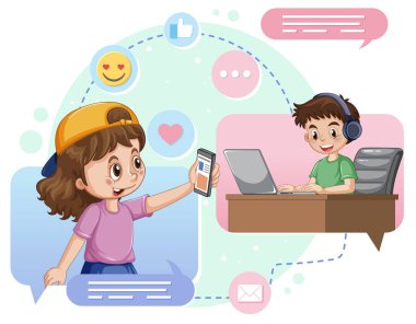 Children browsing social media illustration