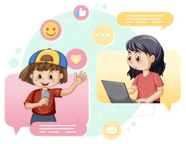 A girl browsing social media illustration