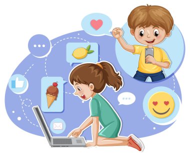 A girl browsing social media illustration