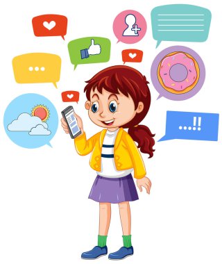 A girl using smartphone for online learning illustration