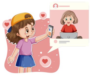 A girl browsing social media illustration