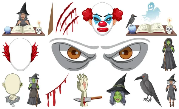 Set Horror Halloween Objects Cartoon Characters Illustration — Wektor stockowy