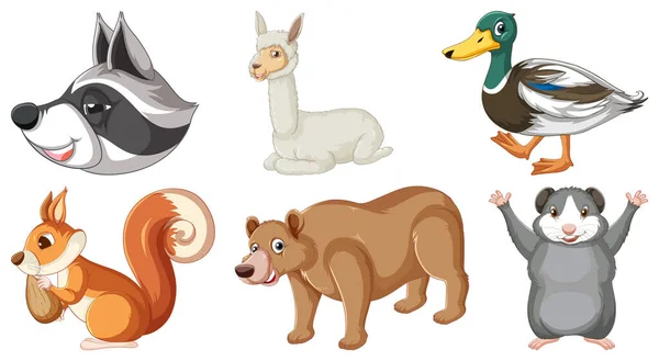 Set Various Animals Cartoon Characters Illustration — Stock vektor