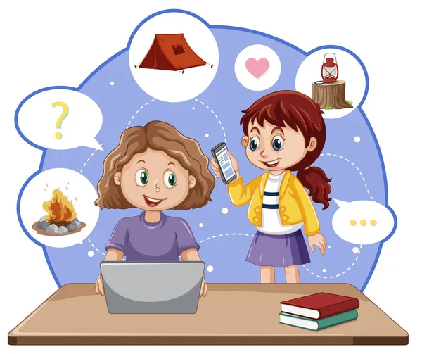 Children Browsing Internet Laptop Illustration —  Vetores de Stock