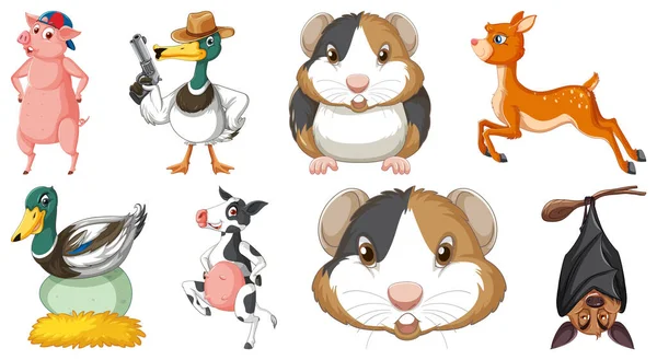 Set Various Animals Cartoon Characters Illustration — Stockvector