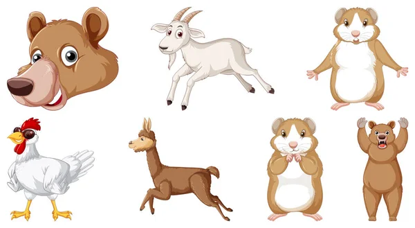 Set Various Animals Cartoon Characters Illustration — Stockvektor