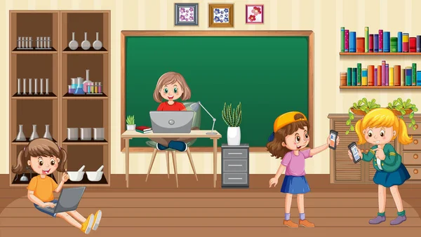 Home Scene Children Using Laptops Illustration — Image vectorielle