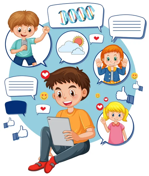 Boy Using Laptop Online Learning Illustration — Vetor de Stock