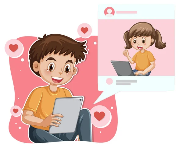 Man Browsing Social Media Illustration — Archivo Imágenes Vectoriales