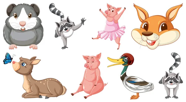 Set Various Animals Cartoon Characters Illustration — Stock Vector
