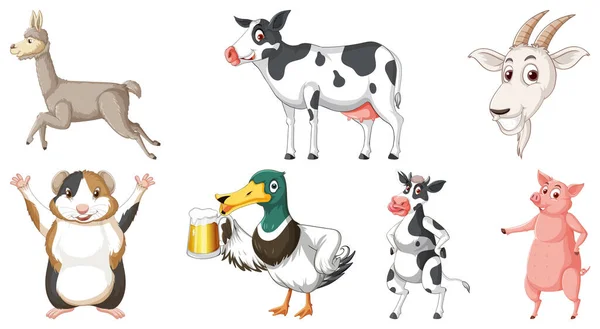 Set Various Animals Cartoon Characters Illustration — стоковый вектор