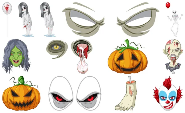 Set Horror Halloween Objects Cartoon Characters Illustration — Stockvector