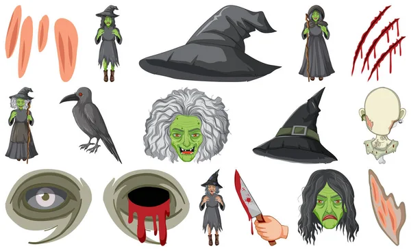 Set Horror Halloween Objects Cartoon Characters Illustration — Stok Vektör