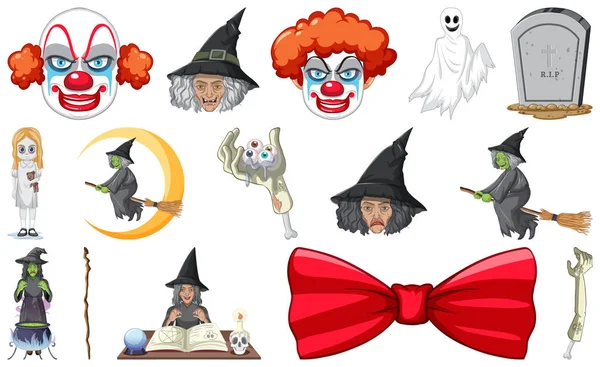 Set Horror Halloween Objects Cartoon Characters Illustration — Διανυσματικό Αρχείο