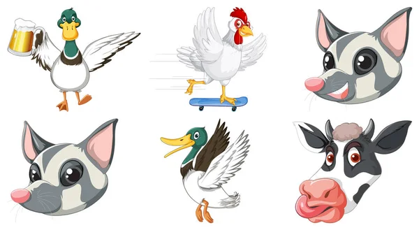 Set Various Animals Cartoon Characters Illustration —  Vetores de Stock